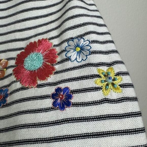 Talbots Sweater Medium Striped Floral Embroidery Beaded Embellish Bell Sleeve - Picture 10 of 16